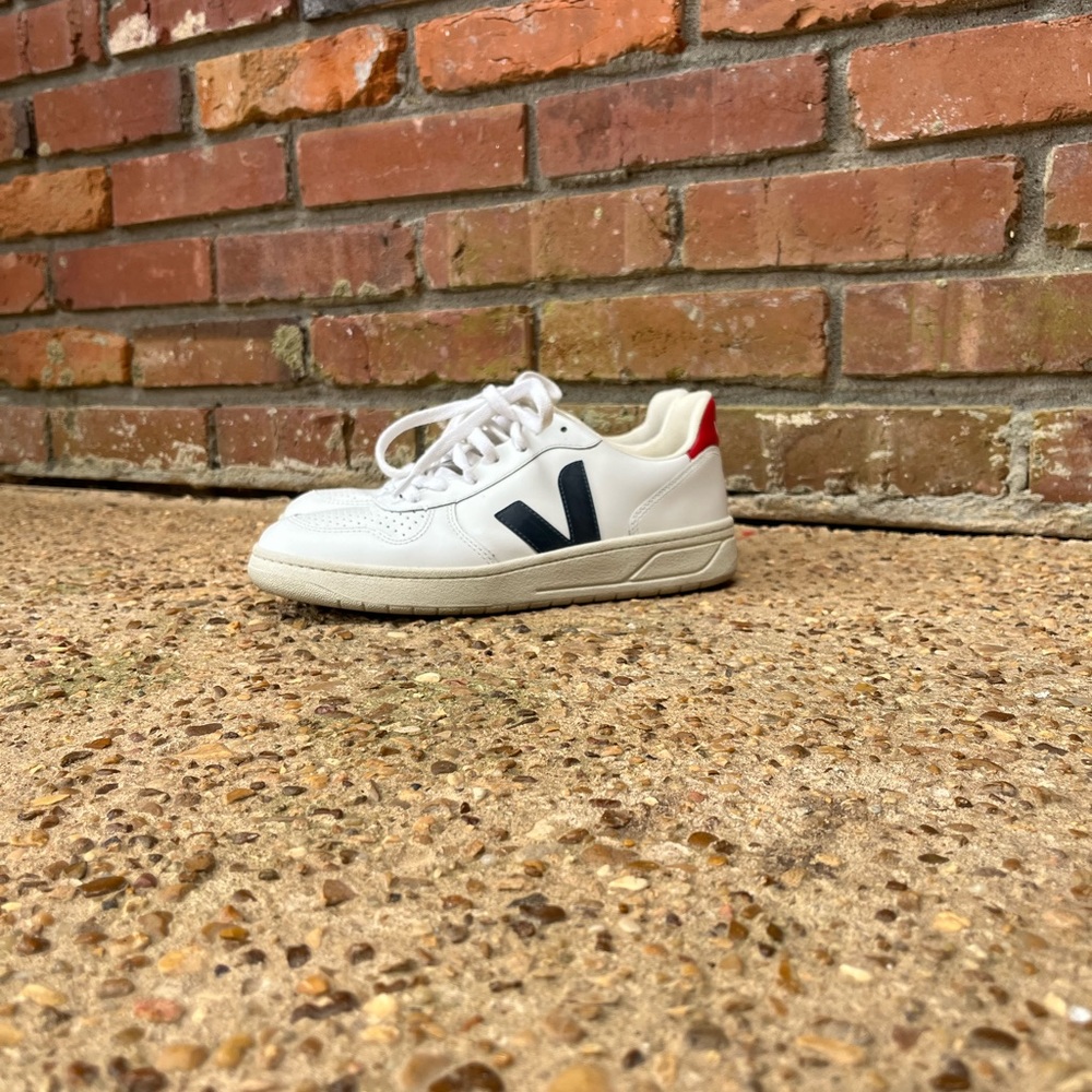 Veja White and Navy Sneakers